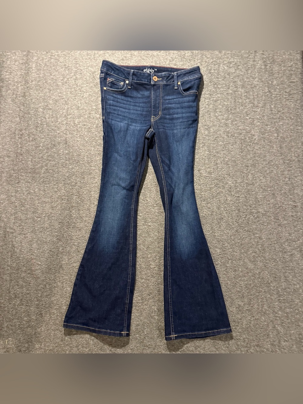Edgely Jeans Womens tag 2 Short (Fit 31x31) Blue Mid Rise Flare Stretch Comfort